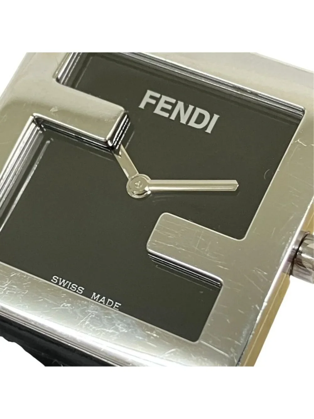 Fendi Orologi Watch SS Leather Quartz Black Dial